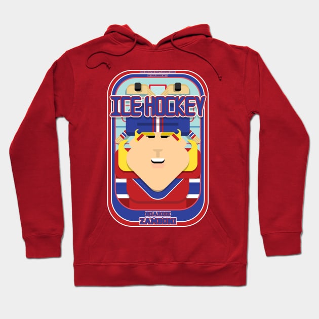 Ice Hockey Red and Blue - Faceov Puckslapper - Hazel version Hoodie by Boxedspapercrafts